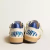 Zapatillas Ball Star Wishes para hombre en piel napa blanca con estrella azul brillante y lengüeta en el talón Zapatillas Ball Star Wishes para hombre en piel napa blanca con estrella azul brillante y lengüeta en el talón
