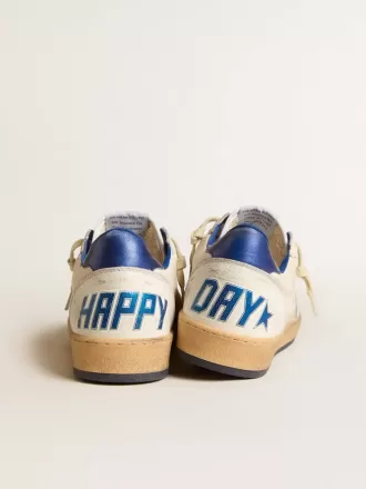 Zapatillas Ball Star Wishes para hombre en piel napa blanca con estrella azul brillante y lengüeta en el talón Zapatillas Ball Star Wishes para hombre en piel napa blanca con estrella azul brillante y lengüeta en el talón