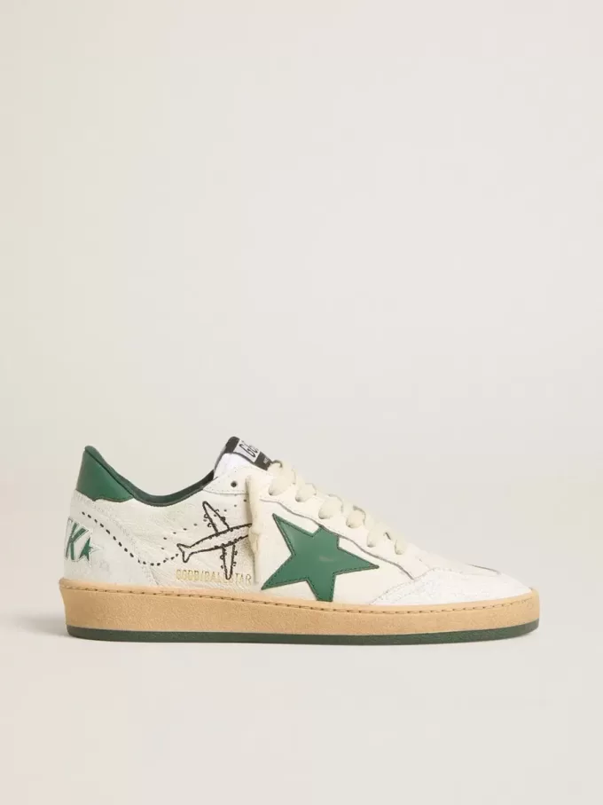 Ball Star Wishes para hombre en piel napa blanca con estrella y lengüeta en el talón en piel verde Ball Star Wishes para hombre en piel napa blanca con estrella y lengüeta en el talón en piel verde