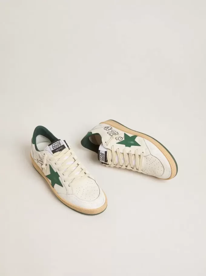 Ball Star Wishes para hombre en piel napa blanca con estrella y lengüeta en el talón en piel verde Ball Star Wishes para hombre en piel napa blanca con estrella y lengüeta en el talón en piel verde