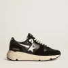Zapatillas de running para hombre con suela de cuero napa negro y ante con una estrella blanca Zapatillas de running para hombre con suela de cuero napa negro y ante con una estrella blanca