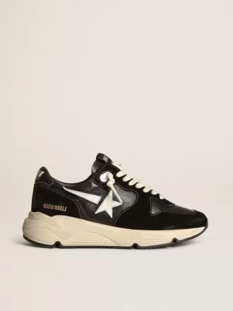 Zapatillas de running para hombre con suela de cuero napa negro y ante con una estrella blanca