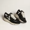 Zapatillas de running para hombre con suela de cuero napa negro y ante con una estrella blanca Zapatillas de running para hombre con suela de cuero napa negro y ante con una estrella blanca
