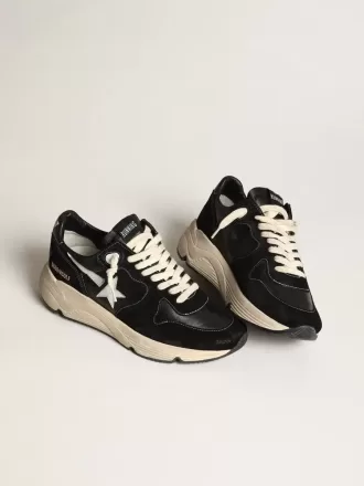 Zapatillas de running para hombre con suela de cuero napa negro y ante con una estrella blanca