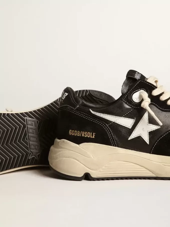 Zapatillas de running para hombre con suela de cuero napa negro y ante con una estrella blanca Zapatillas de running para hombre con suela de cuero napa negro y ante con una estrella blanca