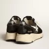 Zapatillas de running para hombre con suela de cuero napa negro y ante con una estrella blanca Zapatillas de running para hombre con suela de cuero napa negro y ante con una estrella blanca
