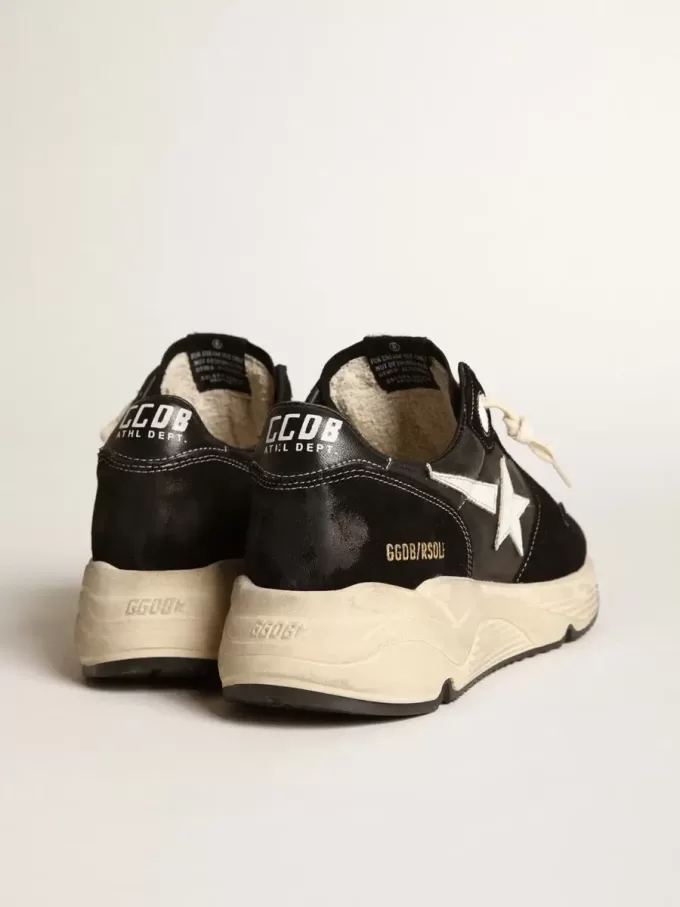 Zapatillas de running para hombre con suela de cuero napa negro y ante con una estrella blanca Zapatillas de running para hombre con suela de cuero napa negro y ante con una estrella blanca