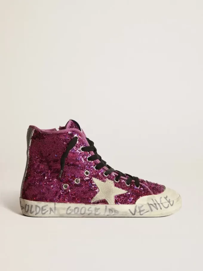 Zapatillas Francy con lentejuelas y letras escritas a mano en la suela exterior
