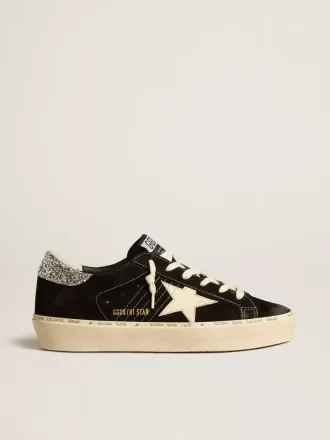 Zapatillas Hi Star para mujer en piel negra con lengüeta plateada brillante en el talón