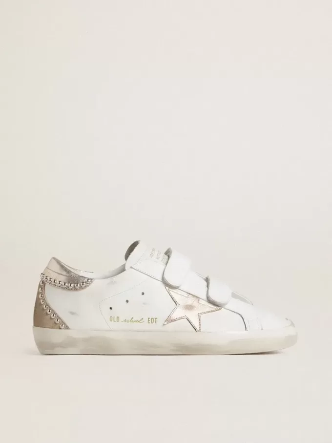 Zapatillas Old School LTD para mujer con estrella y lengüeta en el talón de cuero metalizado en oro rosa Zapatillas Old School LTD para mujer con estrella y lengüeta en el talón de cuero metalizado en oro rosa