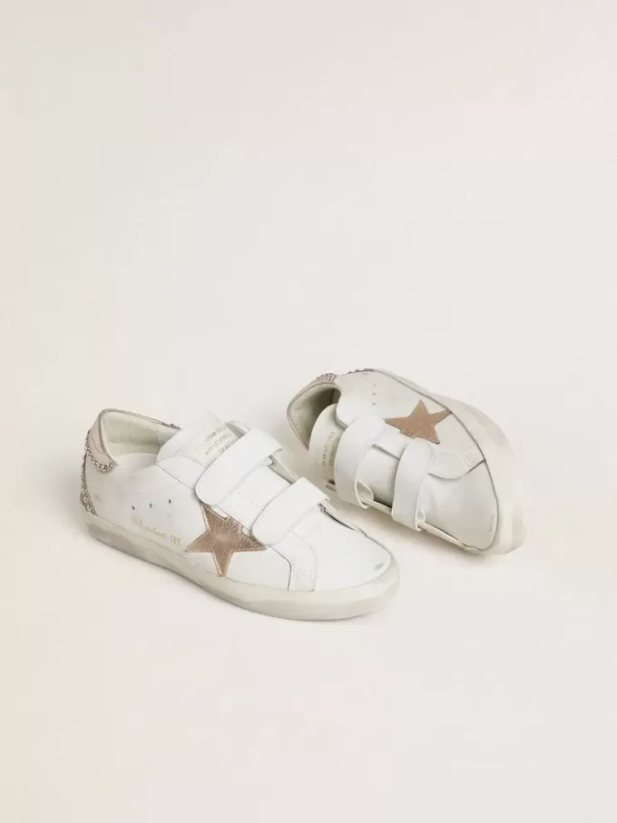 Zapatillas Old School LTD para mujer con estrella y lengüeta en el talón de cuero metalizado en oro rosa Zapatillas Old School LTD para mujer con estrella y lengüeta en el talón de cuero metalizado en oro rosa