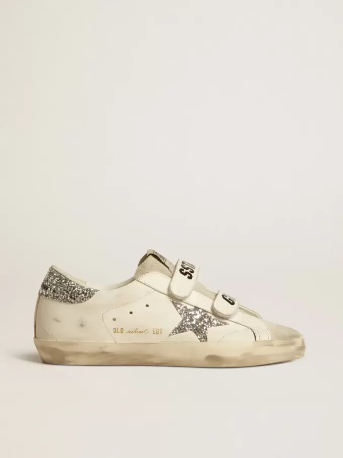 Zapatillas Old School para mujer con estrella plateada brillante y lengüeta de ante gris hielo Zapatillas Old School para mujer con estrella plateada brillante y lengüeta de ante gris hielo