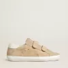 Zapatillas Old School para mujer en ante beige con lengüeta de cuero blanco en el talón Zapatillas Old School para mujer en ante beige con lengüeta de cuero blanco en el talón