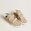 Zapatillas Old School para mujer en ante beige con lengüeta de cuero blanco en el talón Zapatillas Old School para mujer en ante beige con lengüeta de cuero blanco en el talón