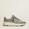 Zapatillas Running Sole para hombre en nailon azul claro con estrella negra y lengüeta de cuero verde en el talón Zapatillas Running Sole para hombre en nailon azul claro con estrella negra y lengüeta de cuero verde en el talón