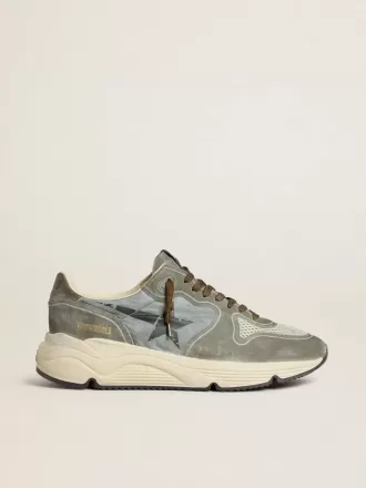Zapatillas Running Sole para hombre en nailon azul claro con estrella negra y lengüeta de cuero verde en el talón