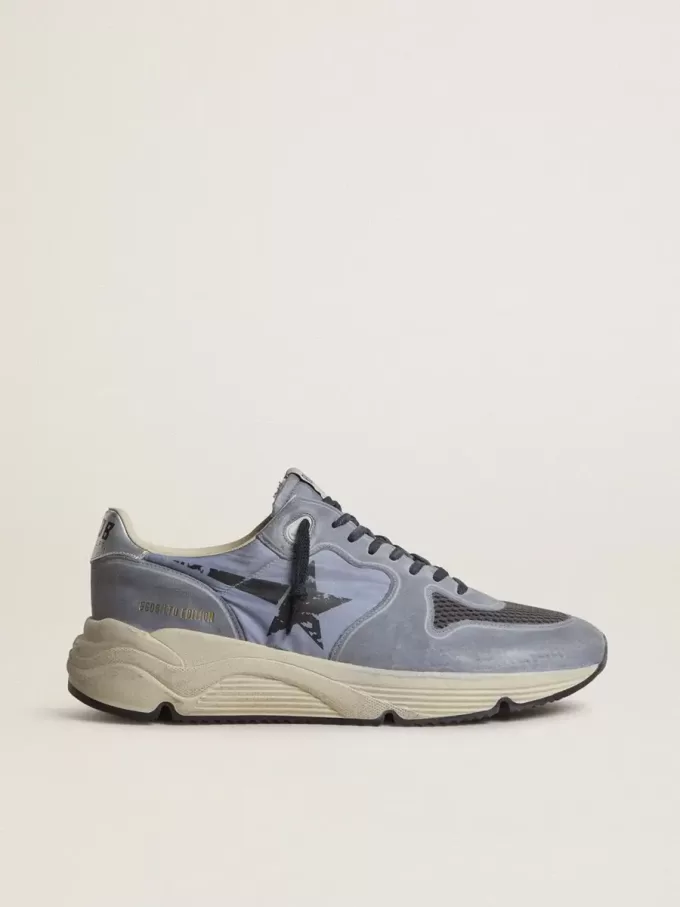 Zapatillas Running Sole para hombre en nailon azul claro y nubuck con estrella negra Zapatillas Running Sole para hombre en nailon azul claro y nubuck con estrella negra