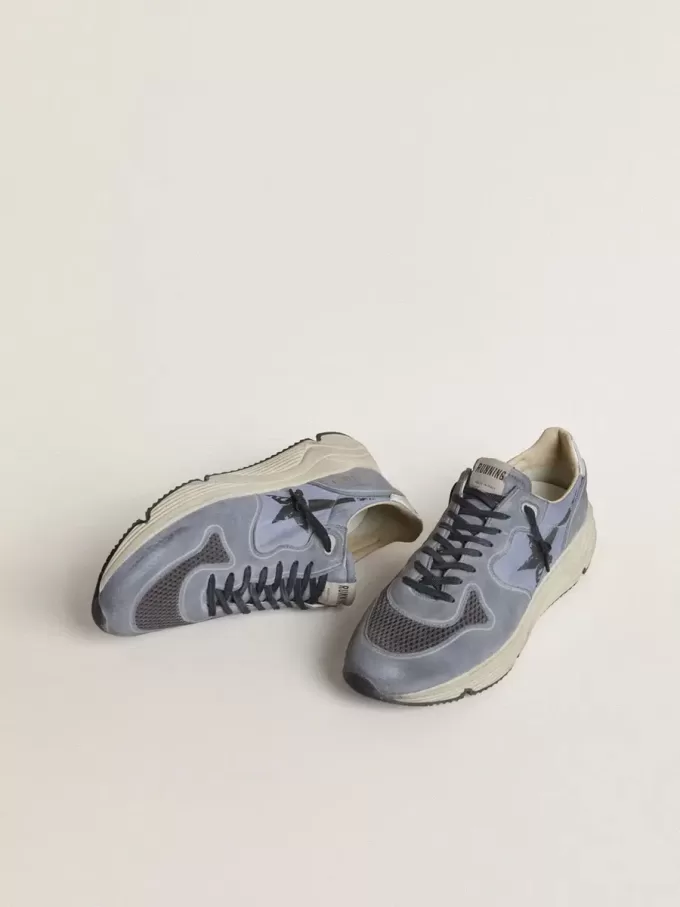 Zapatillas Running Sole para hombre en nailon azul claro y nubuck con estrella negra Zapatillas Running Sole para hombre en nailon azul claro y nubuck con estrella negra