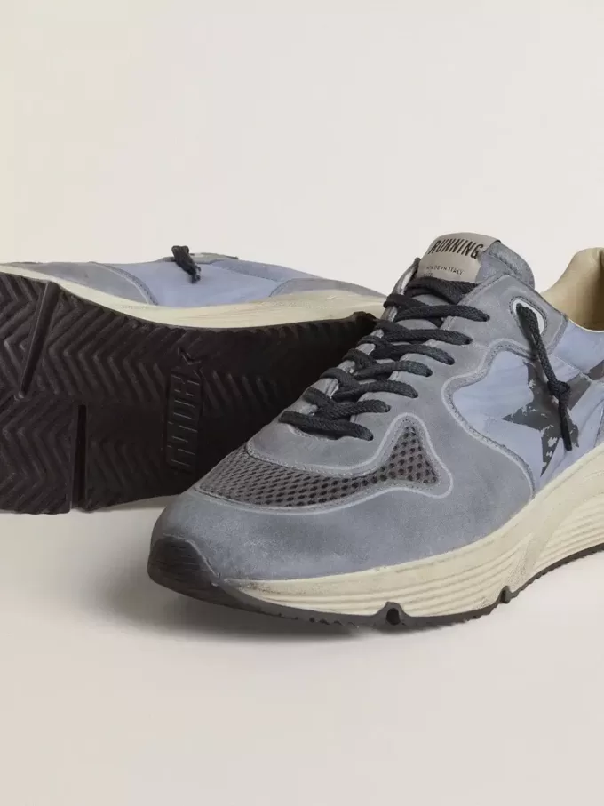 Zapatillas Running Sole para hombre en nailon azul claro y nubuck con estrella negra Zapatillas Running Sole para hombre en nailon azul claro y nubuck con estrella negra
