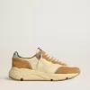 Zapatillas Running Sole para hombre en nailon marfil y ante tabaco Zapatillas Running Sole para hombre en nailon marfil y ante tabaco