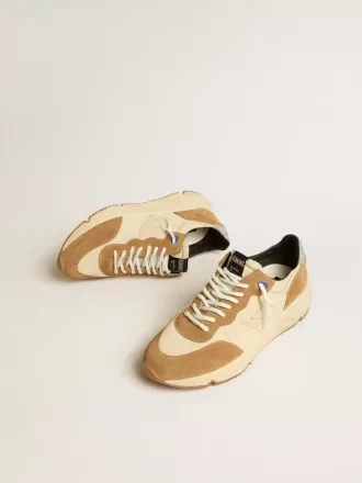 Zapatillas Running Sole para hombre en nailon marfil y ante tabaco