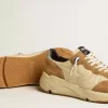Zapatillas Running Sole para hombre en nailon marfil y ante tabaco Zapatillas Running Sole para hombre en nailon marfil y ante tabaco