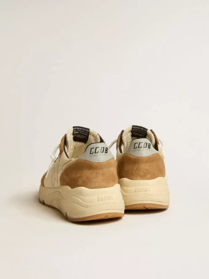 Zapatillas Running Sole para hombre en nailon marfil y ante tabaco Zapatillas Running Sole para hombre en nailon marfil y ante tabaco