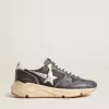 Zapatillas Running Sole para hombre en piel napa azul oscuro y nailon negro con estrella plateada Zapatillas Running Sole para hombre en piel napa azul oscuro y nailon negro con estrella plateada