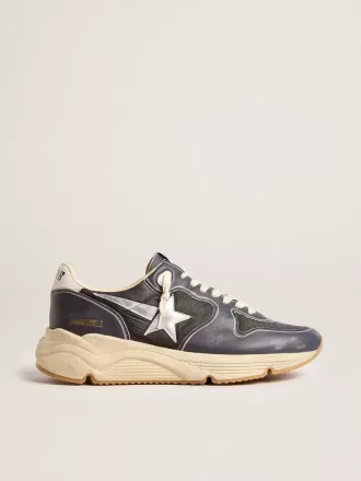 Zapatillas Running Sole para hombre en piel napa azul oscuro y nailon negro con estrella plateada
