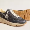Zapatillas Running Sole para hombre en piel napa azul oscuro y nailon negro con estrella plateada Zapatillas Running Sole para hombre en piel napa azul oscuro y nailon negro con estrella plateada