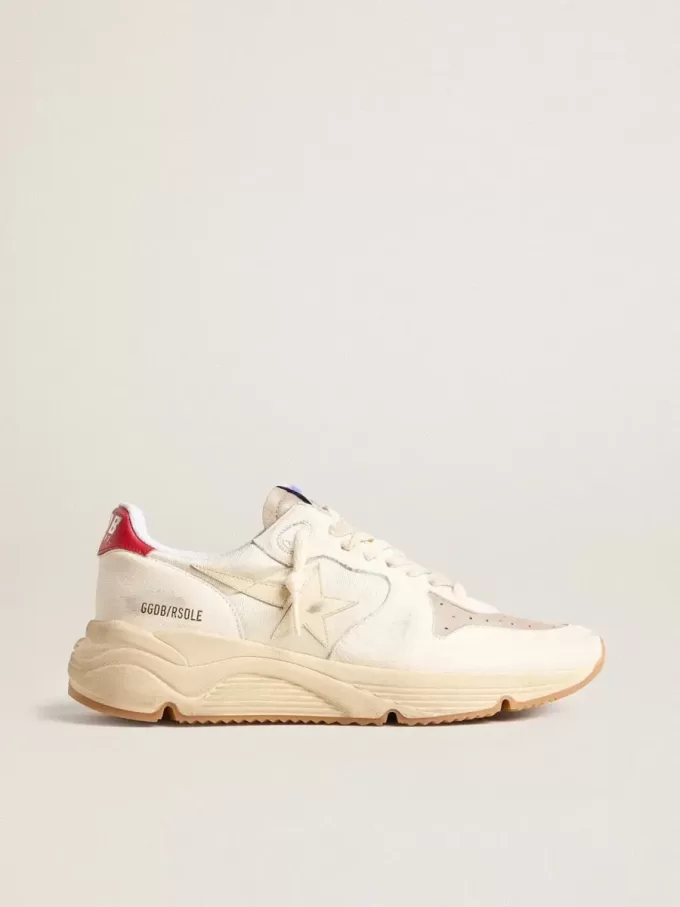 Zapatillas Running Sole para hombre en piel napa con estrella de piel beige y lengüeta roja en el talón Zapatillas Running Sole para hombre en piel napa con estrella de piel beige y lengüeta roja en el talón