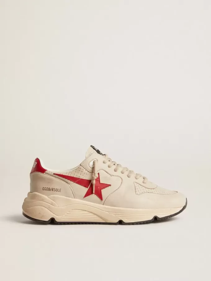 Zapatillas Running Sole para hombre en piel napa gris con estrella y lengüeta en el talón en piel napa roja Zapatillas Running Sole para hombre en piel napa gris con estrella y lengüeta en el talón en piel napa roja