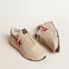 Zapatillas Running Sole para hombre en piel napa gris con estrella y lengüeta en el talón en piel napa roja Zapatillas Running Sole para hombre en piel napa gris con estrella y lengüeta en el talón en piel napa roja