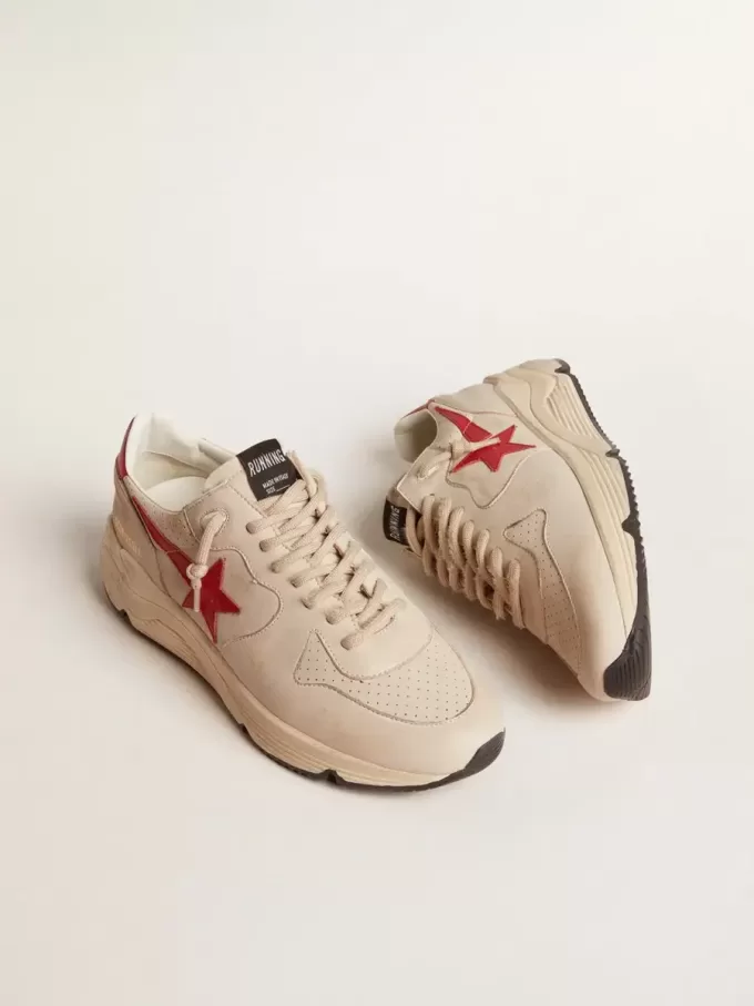 Zapatillas Running Sole para hombre en piel napa gris con estrella y lengüeta en el talón en piel napa roja Zapatillas Running Sole para hombre en piel napa gris con estrella y lengüeta en el talón en piel napa roja