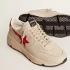 Zapatillas Running Sole para hombre en piel napa gris con estrella y lengüeta en el talón en piel napa roja Zapatillas Running Sole para hombre en piel napa gris con estrella y lengüeta en el talón en piel napa roja