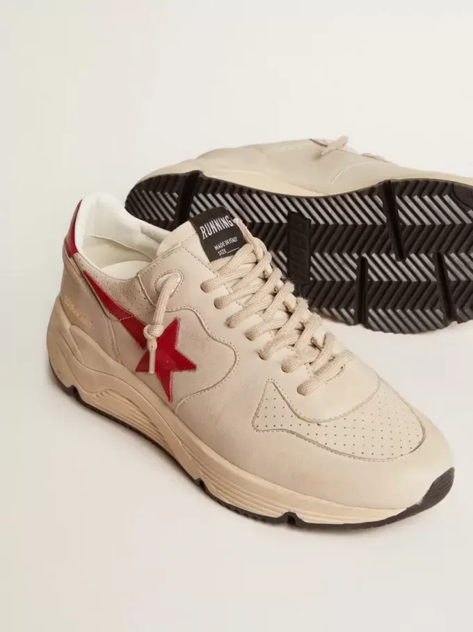 Zapatillas Running Sole para hombre en piel napa gris con estrella y lengüeta en el talón en piel napa roja Zapatillas Running Sole para hombre en piel napa gris con estrella y lengüeta en el talón en piel napa roja