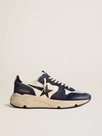 Zapatillas Running Sole para hombre en piel napa negra y beige con estrella negra y lengüeta en el talón