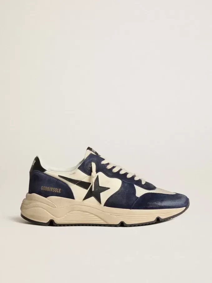 Zapatillas Running Sole para hombre en piel napa negra y beige con estrella negra y lengüeta en el talón Zapatillas Running Sole para hombre en piel napa negra y beige con estrella negra y lengüeta en el talón