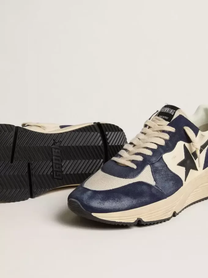 Zapatillas Running Sole para hombre en piel napa negra y beige con estrella negra y lengüeta en el talón Zapatillas Running Sole para hombre en piel napa negra y beige con estrella negra y lengüeta en el talón