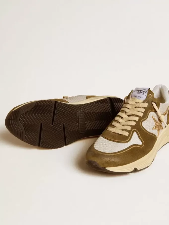 Zapatillas Running Sole para mujer en ante marrón y malla con estrella dorada brillante Zapatillas Running Sole para mujer en ante marrón y malla con estrella dorada brillante