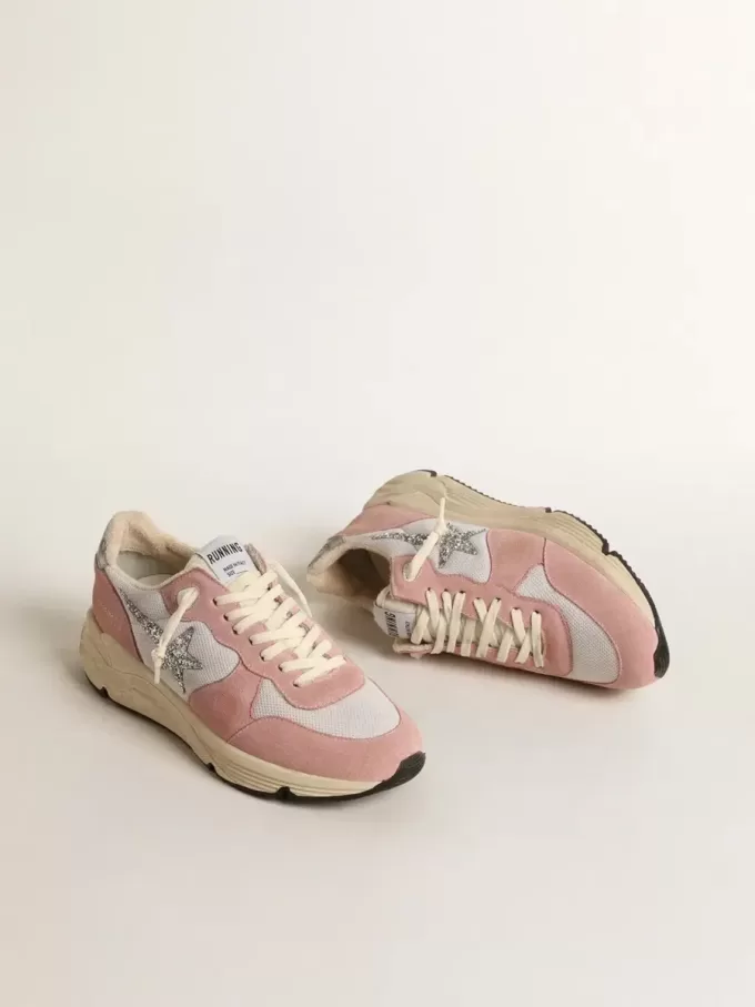 Zapatillas Running Sole para mujer en malla gris y ante con estrella plateada brillante Zapatillas Running Sole para mujer en malla gris y ante con estrella plateada brillante