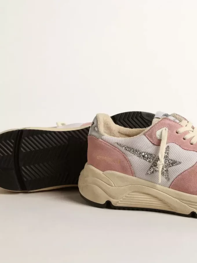 Zapatillas Running Sole para mujer en malla gris y ante con estrella plateada brillante Zapatillas Running Sole para mujer en malla gris y ante con estrella plateada brillante