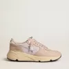 Zapatillas Running Sole para mujer en malla y nubuck con estrella de cuero metalizado plateado