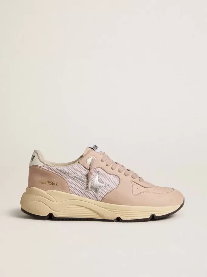 Zapatillas Running Sole para mujer en malla y nubuck con estrella de cuero metalizado plateado