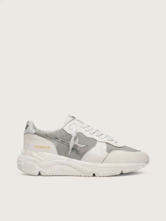 Zapatillas Running Sole para mujer en malla y nubuck con estrella de piel metalizada plateada