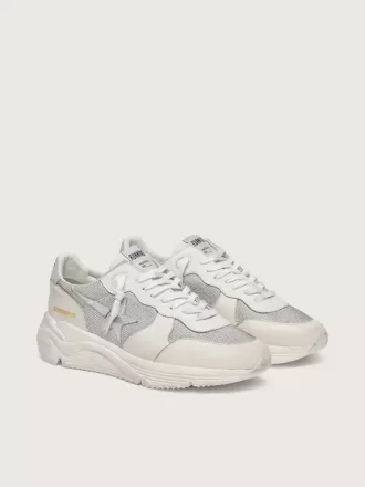 Zapatillas Running Sole para mujer en malla y nubuck con estrella de piel metalizada plateada