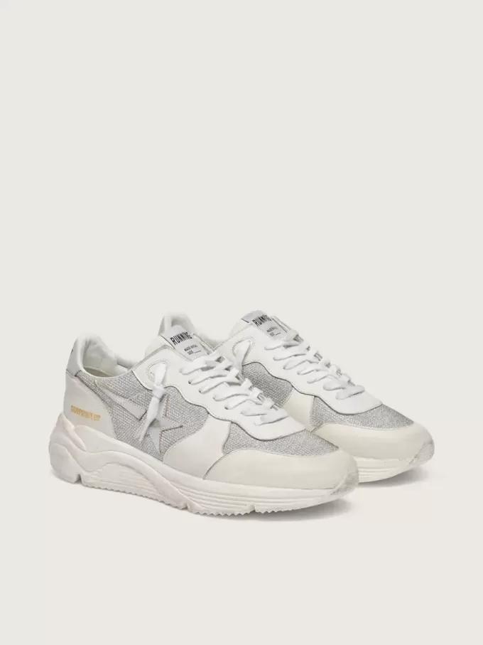 Zapatillas Running Sole para mujer en malla y nubuck con estrella de piel metalizada plateada