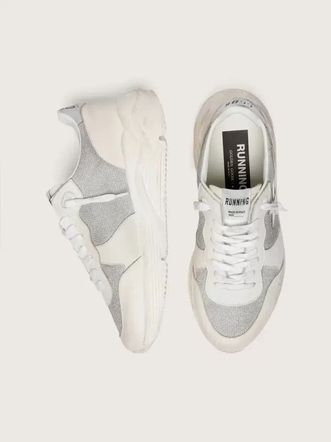 Zapatillas Running Sole para mujer en malla y nubuck con estrella de piel metalizada plateada