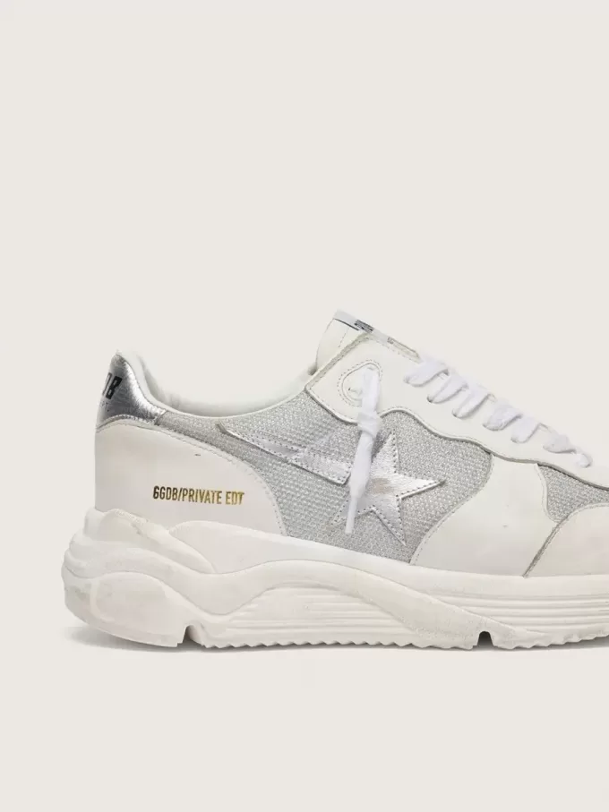 Zapatillas Running Sole para mujer en malla y nubuck con estrella de piel metalizada plateada