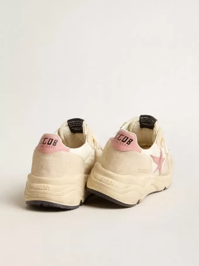 Zapatillas Running Sole para mujer en nailon beige con estrella y lengüeta en el talón de piel rosa